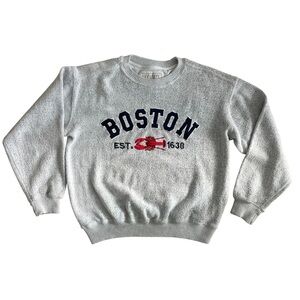 Bay State Gear Boston Embroidered Crew Neck Sweatshirt  Size M Gray Terry
